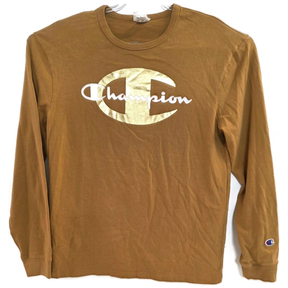 Champion Timberland Shirt Mens Large Brown Long Sleeve Logo Graphic Crewneck